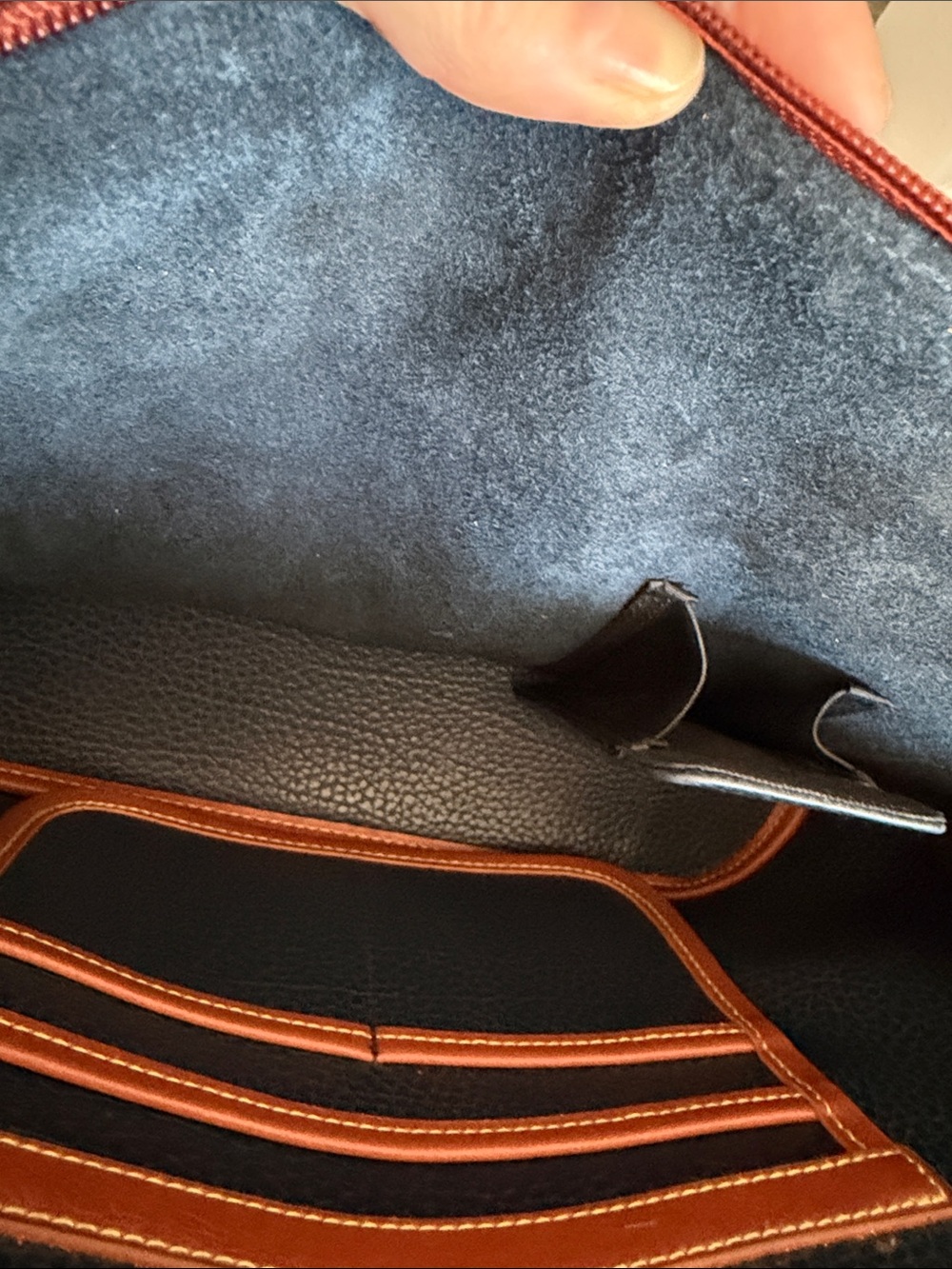 Dooney & Bourke Navy and Brown Pebbled Leather Satchel - Picture 4 of 10